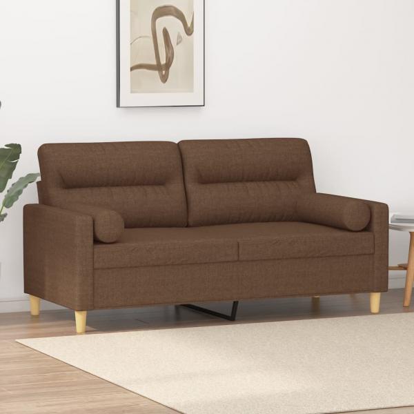 ARDEBO.de - 2-Sitzer-Sofa mit Zierkissen Braun 140 cm Stoff