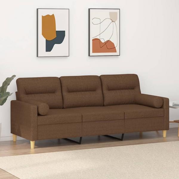 ARDEBO.de - 3-Sitzer-Sofa mit Zierkissen Braun 180 cm Stoff