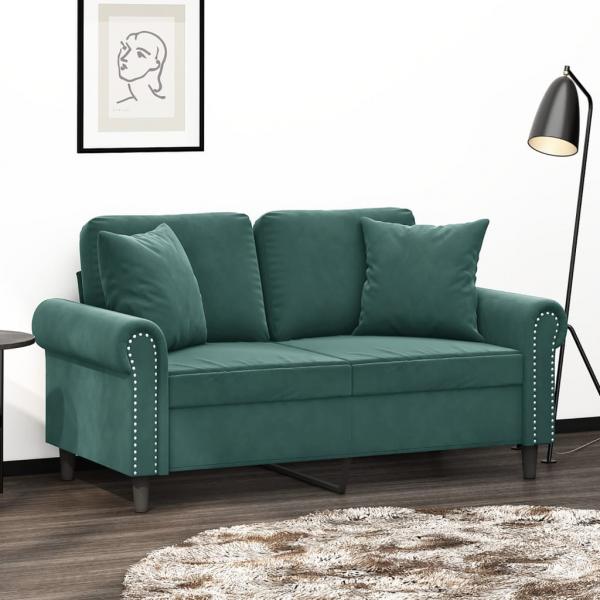 ARDEBO.de - 2-Sitzer-Sofa mit Zierkissen Dunkelgrün 120 cm Samt