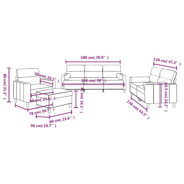 4-tlg. Sofagarnitur mit Kissen Taupe Stoff