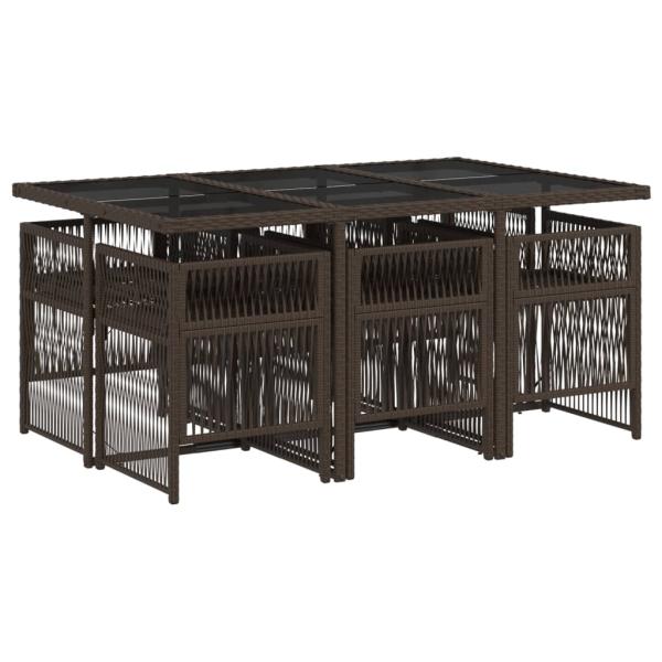 7-tlg. Garten-Essgruppe mit Kissen Braun Poly Rattan