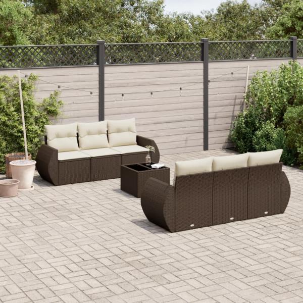 ARDEBO.de - 7-tlg. Garten-Sofagarnitur mit Kissen Braun Poly Rattan