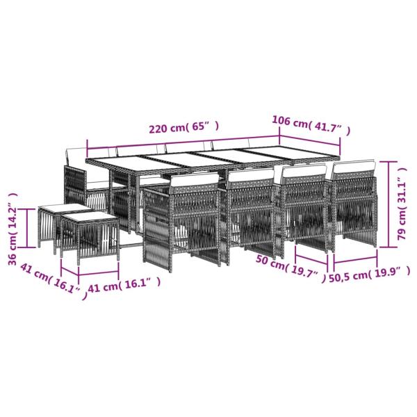 13-tlg. Garten-Essgruppe mit Kissen Beige Poly Rattan
