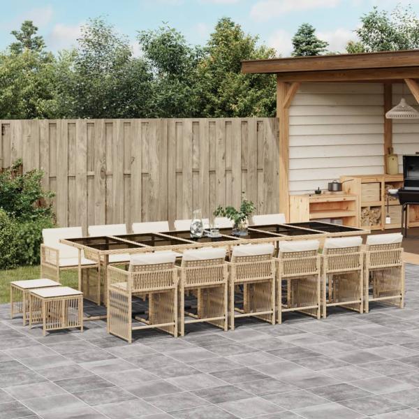 ARDEBO.de - 17-tlg. Garten-Essgruppe mit Kissen Beige Poly Rattan