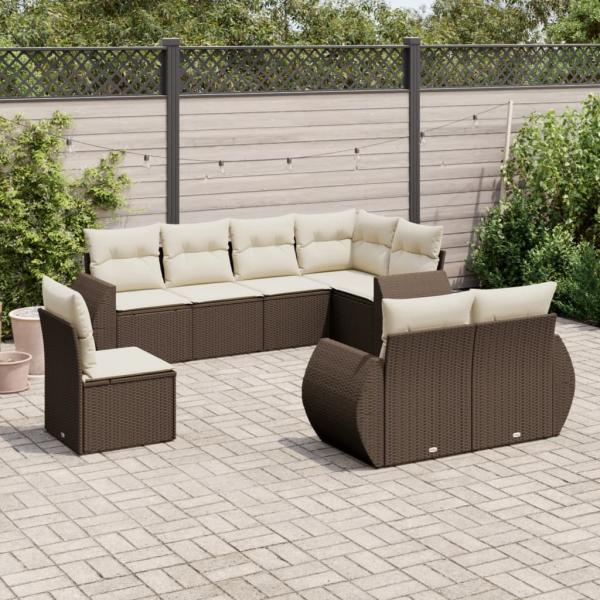 ARDEBO.de - 8-tlg. Garten-Sofagarnitur mit Kissen Braun Poly Rattan