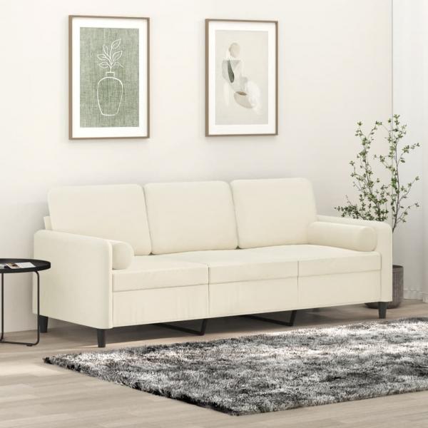 ARDEBO.de - 3-Sitzer-Sofa mit Zierkissen Creme 180 cm Samt
