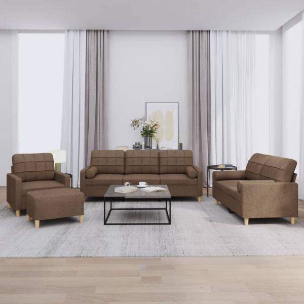 ARDEBO.de - 4-tlg. Sofagarnitur mit Kissen Braun Stoff