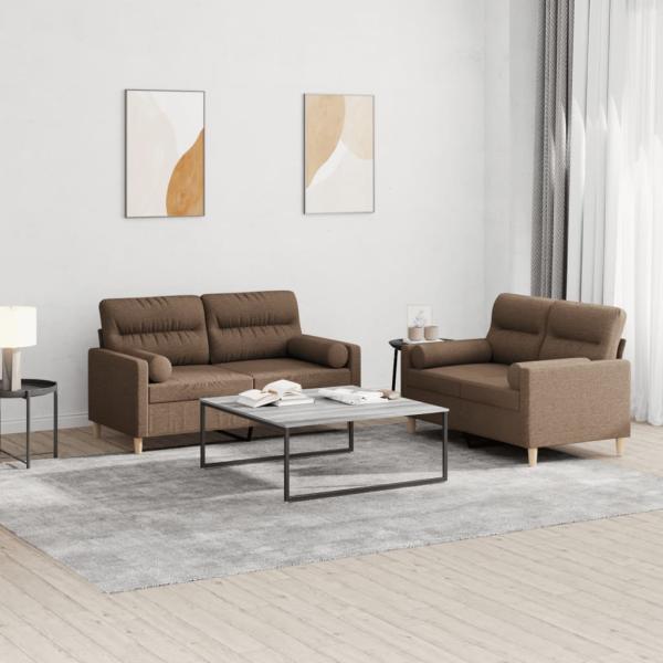 ARDEBO.de - 2-tlg. Sofagarnitur mit Kissen Braun Stoff