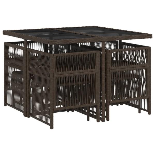 9-tlg. Garten-Essgruppe mit Kissen Braun Poly Rattan