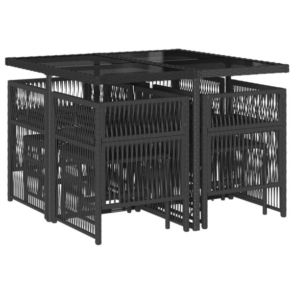 9-tlg. Garten-Essgruppe mit Kissen Schwarz Poly Rattan