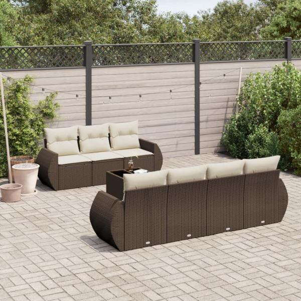 ARDEBO.de - 8-tlg. Garten-Sofagarnitur mit Kissen Braun Poly Rattan