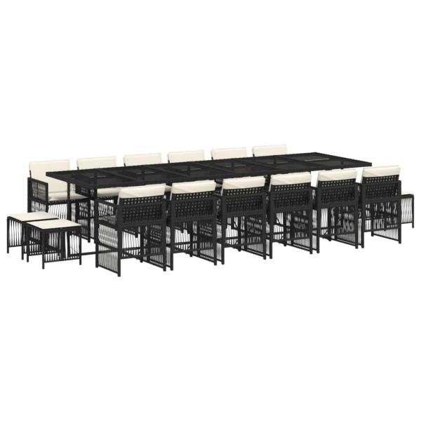 17-tlg. Garten-Essgruppe mit Kissen Schwarz Poly Rattan