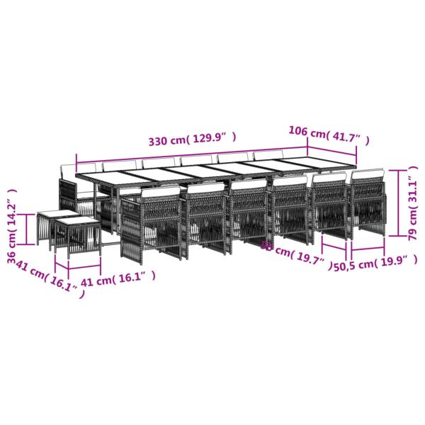 17-tlg. Garten-Essgruppe mit Kissen Schwarz Poly Rattan