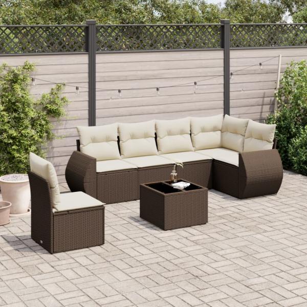 ARDEBO.de - 7-tlg. Garten-Sofagarnitur mit Kissen Braun Poly Rattan