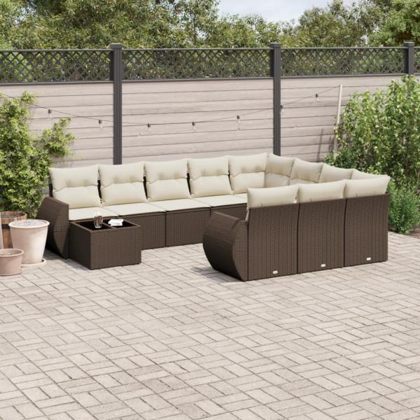 ARDEBO.de - 11-tlg. Garten-Sofagarnitur mit Kissen Braun Poly Rattan