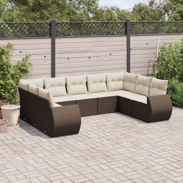 ARDEBO.de - 9-tlg. Garten-Sofagarnitur mit Kissen Braun Poly Rattan