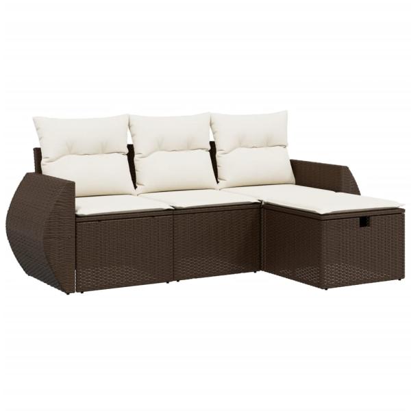 4-tlg. Garten-Sofagarnitur mit Kissen Braun Poly Rattan