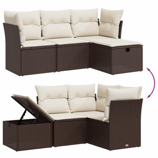 4-tlg. Garten-Sofagarnitur mit Kissen Braun Poly Rattan