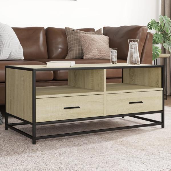 ARDEBO.de - Couchtisch Sonoma-Eiche 100x50x45 cm Holzwerkstoff und Metall