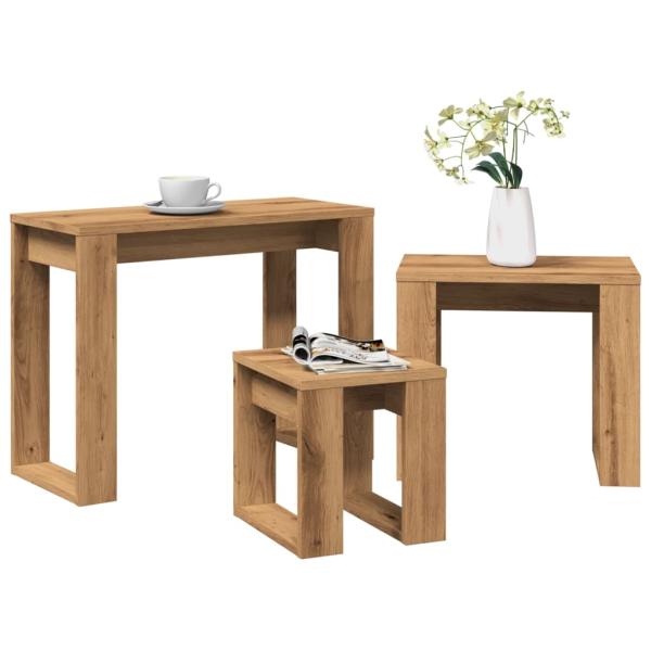 ARDEBO.de - Satztische 3 Stk. Artisan-Eiche Holzwerkstoff