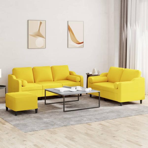 ARDEBO.de - 3-tlg. Sofagarnitur mit Kissen Hellgelb Stoff