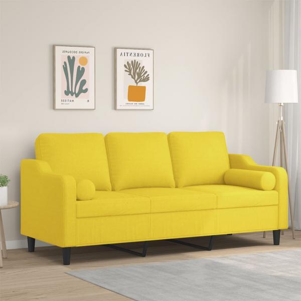 ARDEBO.de - 3-Sitzer-Sofa mit Zierkissen Hellgelb 180 cm Stoff
