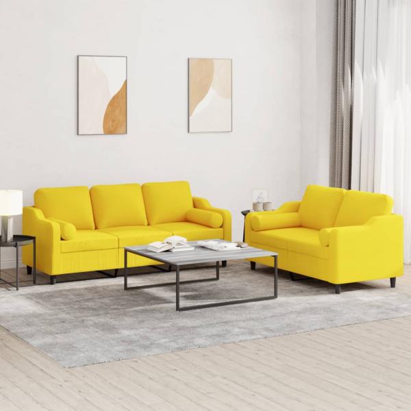 ARDEBO.de - 2-tlg. Sofagarnitur mit Kissen Hellgelb Stoff