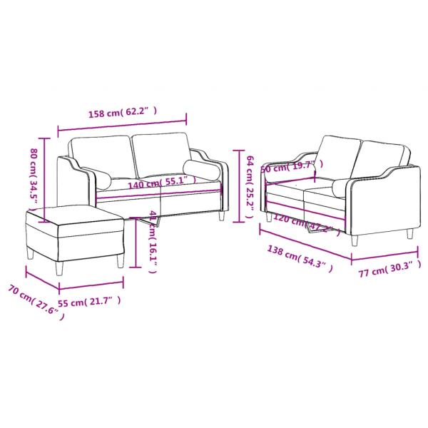 3-tlg. Sofagarnitur mit Kissen Hellgelb Stoff