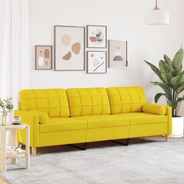 ARDEBO.de - Sofa 3-Sitzer mit Zierkissen Hellgelb 210 cm Stoff