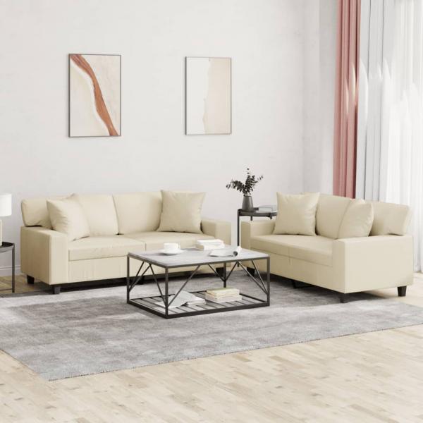 ARDEBO.de - 2-tlg. Sofagarnitur mit Kissen Creme Kunstleder