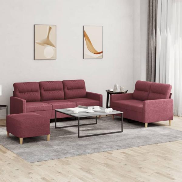 ARDEBO.de - 3-tlg. Sofagarnitur mit Kissen Weinrot Stoff