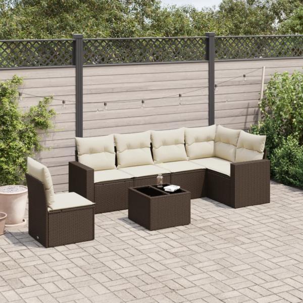 ARDEBO.de - 7-tlg. Garten-Sofagarnitur mit Kissen Braun Poly Rattan