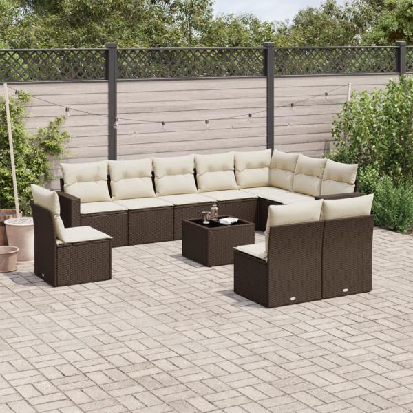 ARDEBO.de - 11-tlg. Garten-Sofagarnitur mit Kissen Braun Poly Rattan