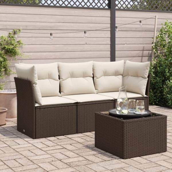 ARDEBO.de - 4-tlg. Garten-Sofagarnitur mit Kissen Braun Poly Rattan