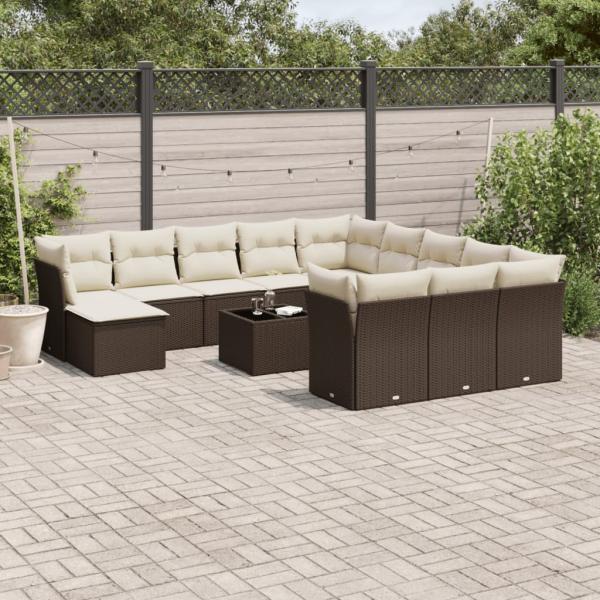 ARDEBO.de - 13-tlg. Garten-Sofagarnitur mit Kissen Braun Poly Rattan