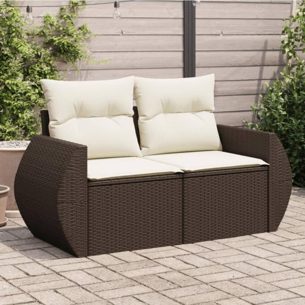 ARDEBO.de - Gartensofa mit Kissen 2-Sitzer Braun Poly Rattan
