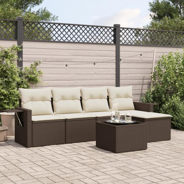 ARDEBO.de - 6-tlg. Garten-Sofagarnitur mit Kissen Braun Poly Rattan