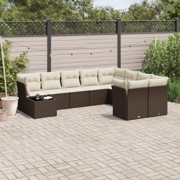 ARDEBO.de - 10-tlg. Garten-Sofagarnitur mit Kissen Braun Poly Rattan