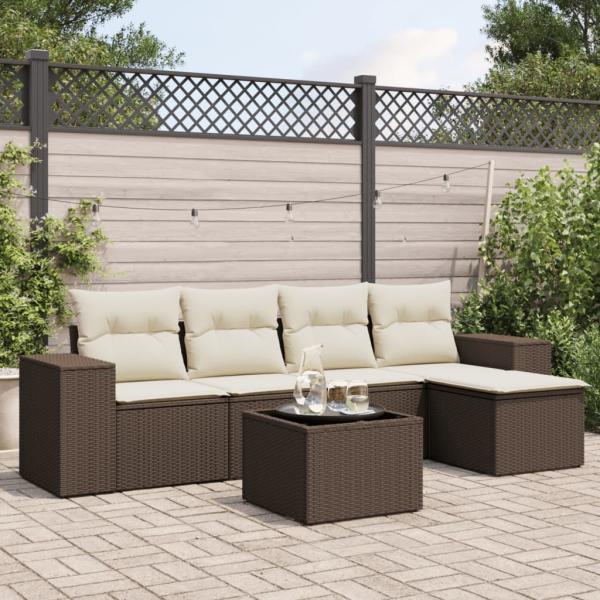 ARDEBO.de - 6-tlg. Garten-Sofagarnitur mit Kissen Braun Poly Rattan