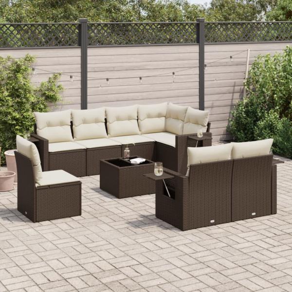 ARDEBO.de - 9-tlg. Garten-Sofagarnitur mit Kissen Braun Poly Rattan