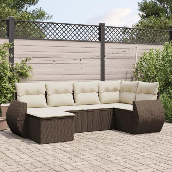 ARDEBO.de - 6-tlg. Garten-Sofagarnitur mit Kissen Braun Poly Rattan