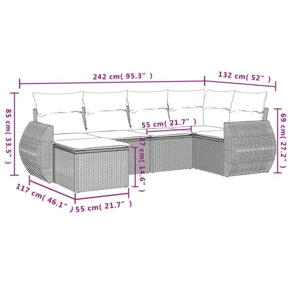 6-tlg. Garten-Sofagarnitur mit Kissen Braun Poly Rattan