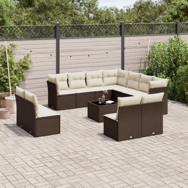 ARDEBO.de - 12-tlg. Garten-Sofagarnitur mit Kissen Braun Poly Rattan