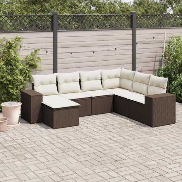 ARDEBO.de - 7-tlg. Garten-Sofagarnitur mit Kissen Braun Poly Rattan
