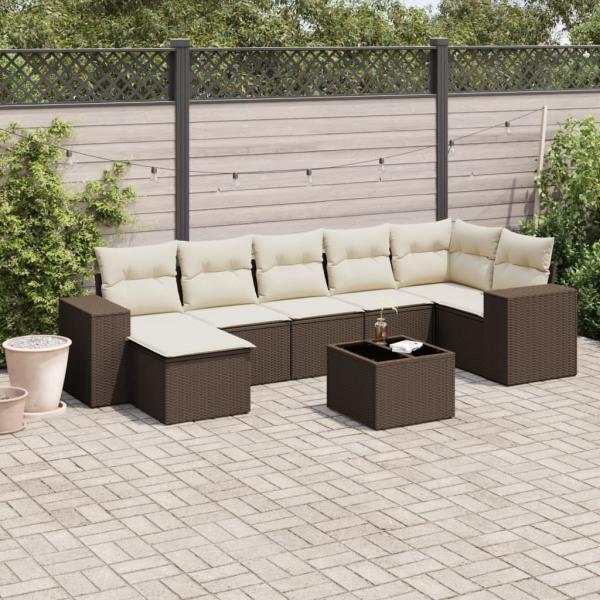 ARDEBO.de - 8-tlg. Garten-Sofagarnitur mit Kissen Braun Poly Rattan