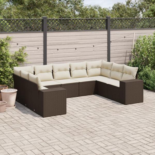 ARDEBO.de - 9-tlg. Garten-Sofagarnitur mit Kissen Braun Poly Rattan