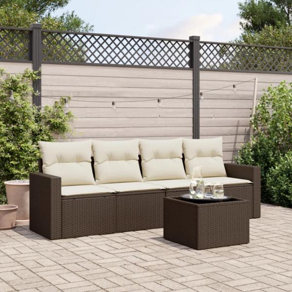 ARDEBO.de - 5-tlg. Garten-Sofagarnitur mit Kissen Braun Poly Rattan