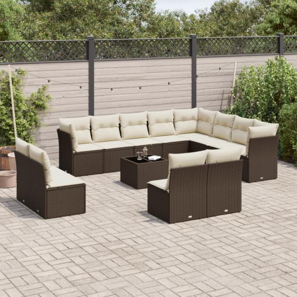 ARDEBO.de - 13-tlg. Garten-Sofagarnitur mit Kissen Braun Poly Rattan