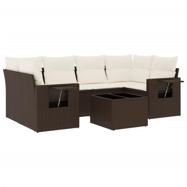 7-tlg. Garten-Sofagarnitur mit Kissen Braun Poly Rattan