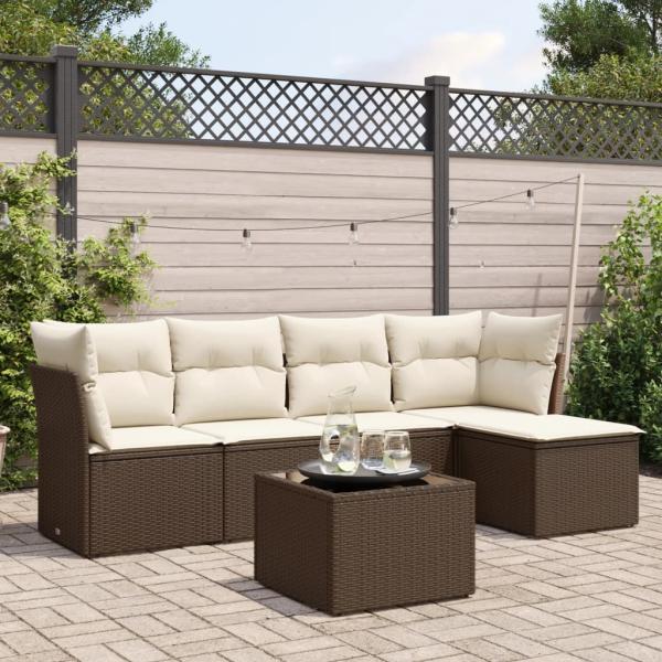 ARDEBO.de - 6-tlg. Garten-Sofagarnitur mit Kissen Braun Poly Rattan